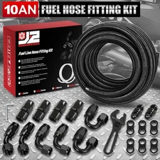 J2 10AN 25FT Nylon Stainless Steel Braided Oil/Fuel Line Hose End Fitting Kit