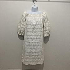 VINCE CAMUTO white eyelet embroidered off shoulders puff sleeve dress 14