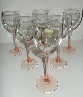 Luminarc France Weinglas 6 Stück Stiel rosa/rose Stiel Weißweinglas Vintage!