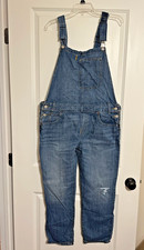 Womans Levis Heritage Overalls Dungarees Denim Blue Jeans Distress Bib Sz L