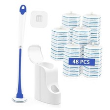 Disposable Toilet Brush with 48 Wand Cleaner Refills, Wall Mounted Toilet Blue