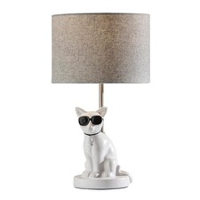 Adesso Sunny Cat Table Lamp   White Ceramic Novelty Lamp for Bedroom and O
