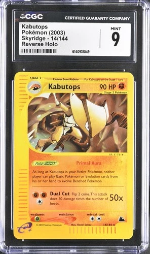 CGC 9 MINT Kabutops 14/144 Skyridge Reverse Holo Pokemon Card