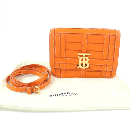 BURBERRY Ladies Shoulder Bag 2-Way Leather Clutch/Shoulder Orange Italy