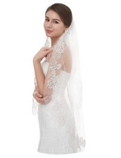 EllieHouse Short Fingertip 1 Tier Lace Wedding Bridal Veil with Metal Comb