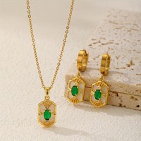 Innolea Vintage Halskette Und Ohrringen Setmit Quadratischem GrüNem Diamanten