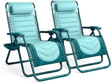 KEPLIN Set of 2 XXL Premium Heavy Duty Padded Zero Gravity Reclining Chairs Teal