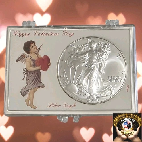 2026 VALENTINES $1 American Silver Eagle 1 oz BU, In Keepsake Snaplock Ships NOW