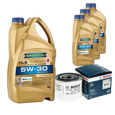 BOSCH Inspektionspaket 8L RAVENOL HLS 5W-30 für Dodge Avenger