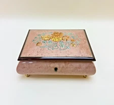 Vtg Italian Wood Music Jewelry Box San Francisco Music Box Company Floral No Key
