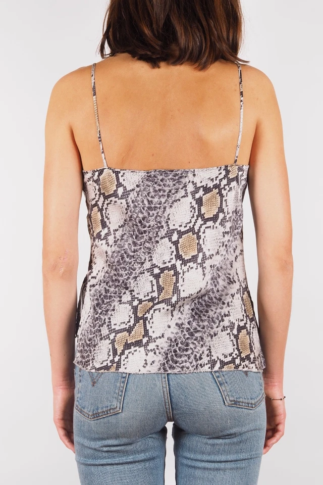 Roberto Cavalli 复古女式蛇皮印花丝绸圆领吊带上衣 M — 第 4/4 张图片