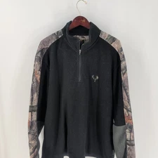 Vtg Legendary Original Deer Gear 1/4 Zip Fleece Pullover Sweatshirt Camo Size XL