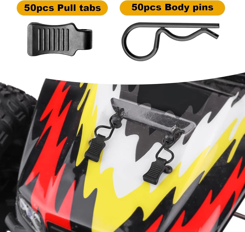 HobbyPark 50pcs Universal RC Car Body Clips 1.4mm Rod Black and Tabs - Image 4 of 4