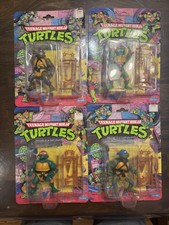 All Four Teenage Mutant Ninja Turtles TMNT Figures Vintage NIB 1988 10 back 