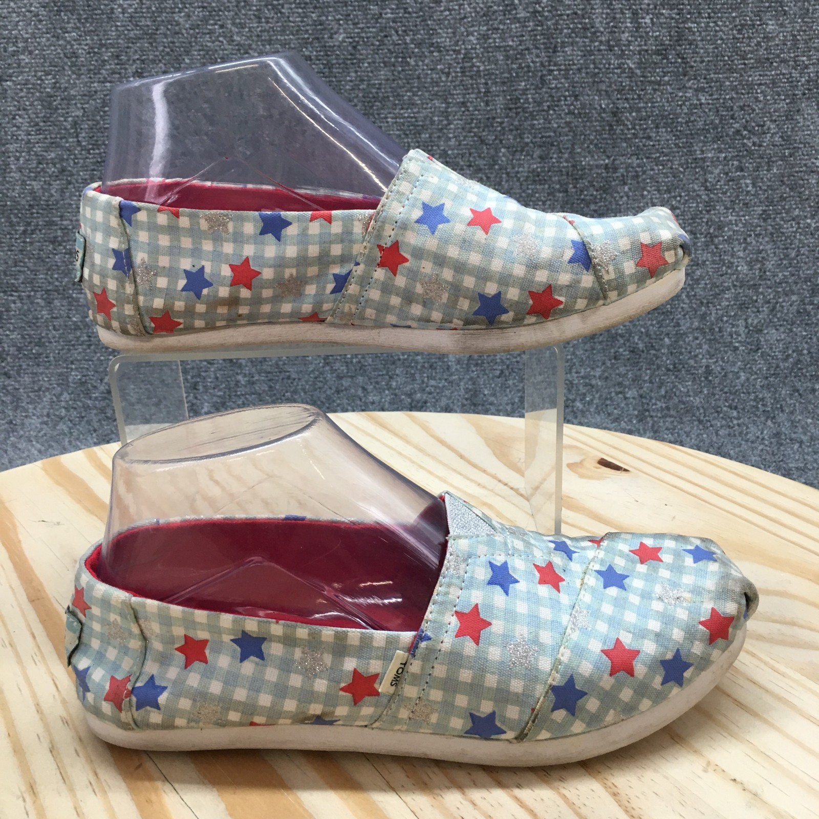 TOMS Zapatos Mujer 6.5 Alpargata Patriótico Guinga Mocasín Plano 10016614 Azul Rojo