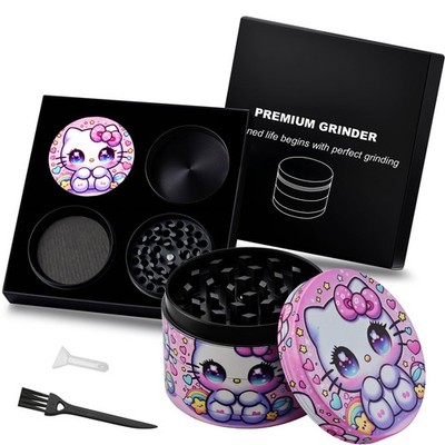 Spespo Kräutermühlen, Gewürzzerkleinerer 50 mm, 4 Schichten Metallmühle Rosa Katze 