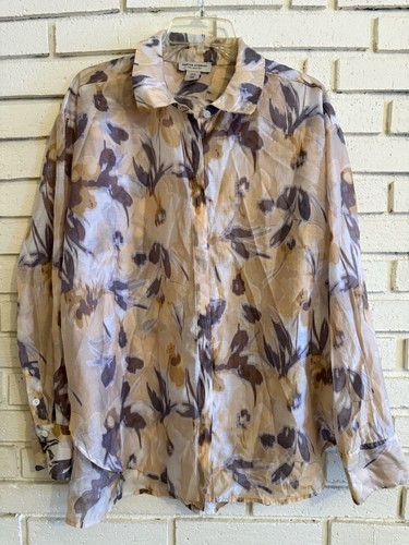 Martha Stewart Collection Floral Blouse Sheer Neutral Romantic Feminine Size XL