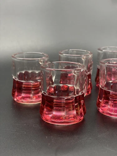 Vintage MCM 5 Federal Glass Co. Small Beer Mug Shot Glasses Rare Cranberry Tint