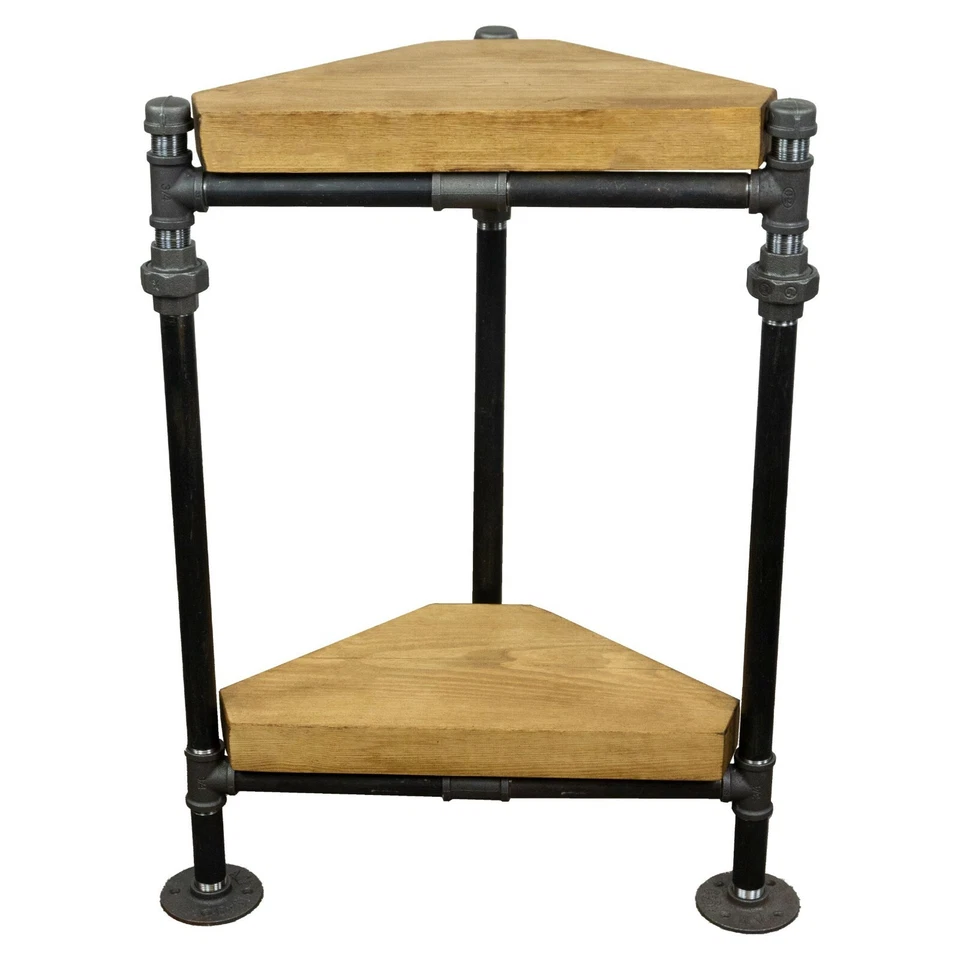 Corner Coffee Side Table Solid Wood Reclaimed Timber & Raw Steel Industrial Pipe - Image 2 of 4