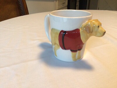 NEW AMERICAN ATELIER 3D Shaped GOLDEN RETRIEVER LAB Dressed DOG Mug Hand Painted
