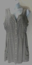 Jaime Plus Size 1X Women's Black/White Striped Pockets Button-Up Summer Dress.