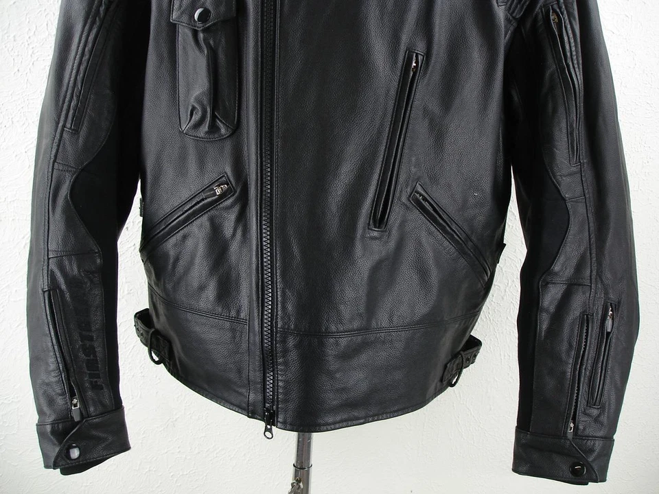Mens 2XL First Gear Premium Motorcycle Riding Jacket Black Leather Insulated Zip - Image 4 of 4