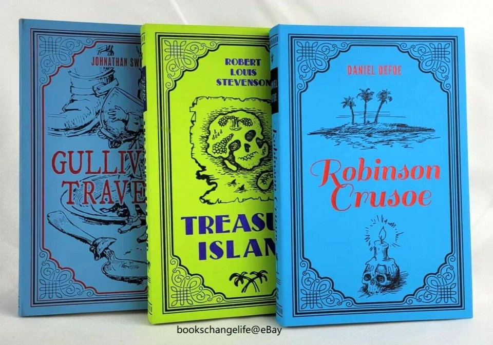 GULLIVER'S TRAVELS, TREASURE ISLAND, ROBINSON CRUSOE ~3 Faux Leather Classics ~