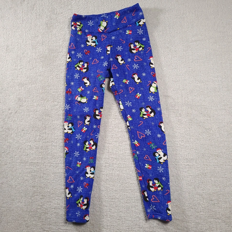 Leggings sin límites forrados de piel sintética para jóvenes medianos 7-9 azules vacaciones pingüinos Foto 2 de 4