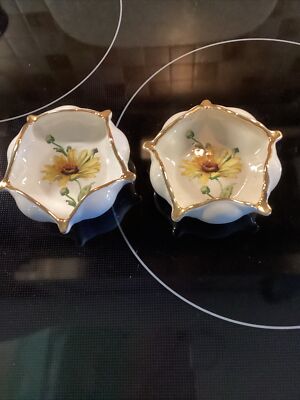 Holley Ross China Trinket Holders 22K Gold Trim Two Matching Items