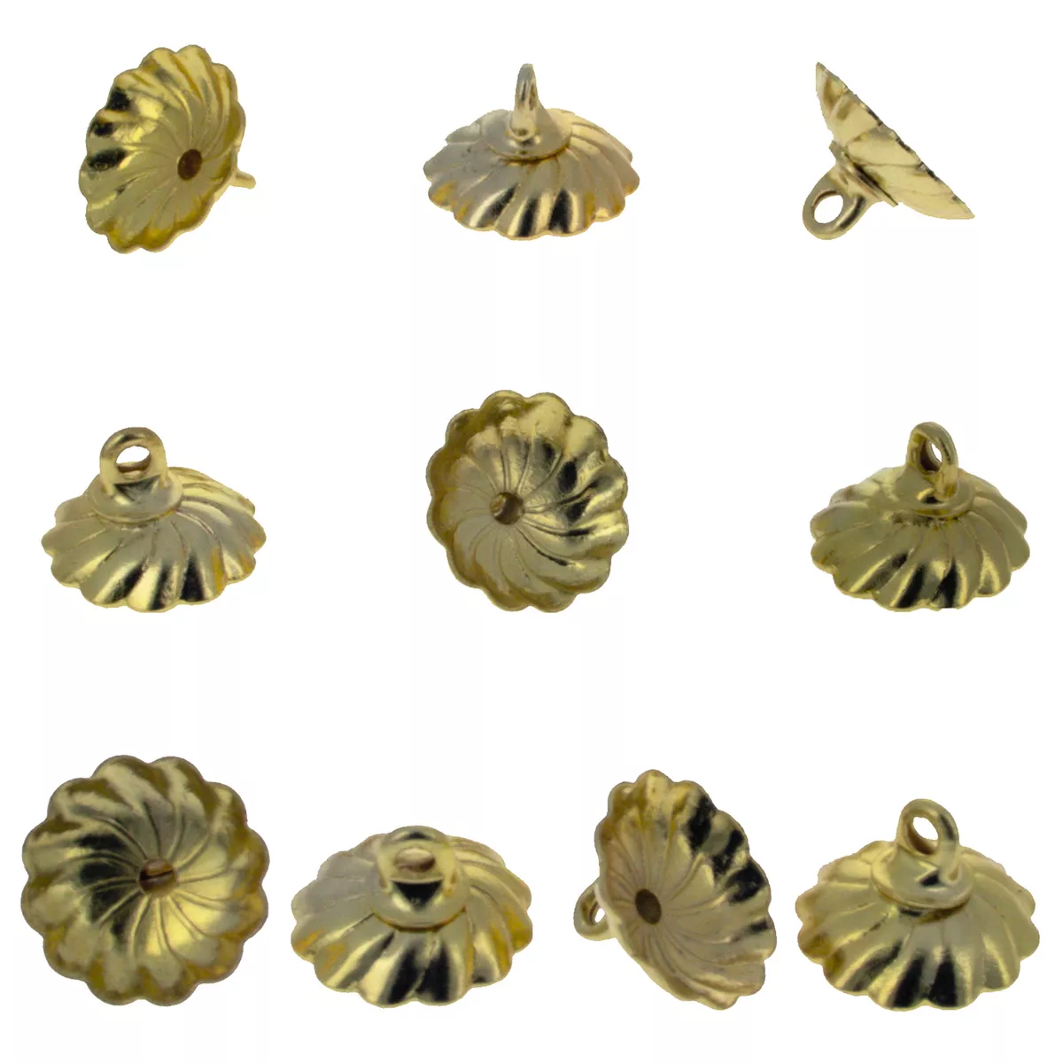 10 Medium Gold Tone Metal Ornament Caps - Egg Top Findings, End Caps