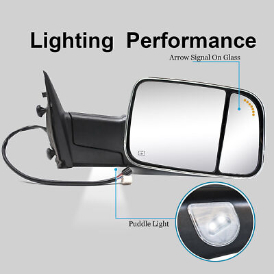 Power Heated Towing Mirrors For 2019-2022 Dodge Ram 1500 – With Puddle Lights, Temp Sensor & BSD, Black