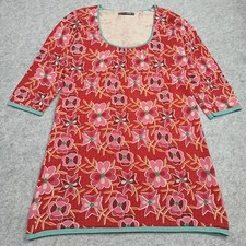 Gudrun Sjoden Pull Tricot Taille M Coton Bio Rouge Rose Floral Long