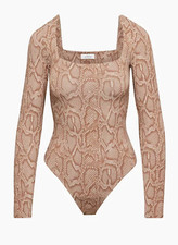 Aritzia Babaton Contour Brown Printed Square Neck Long Sleeve Bodysuit Sz XS