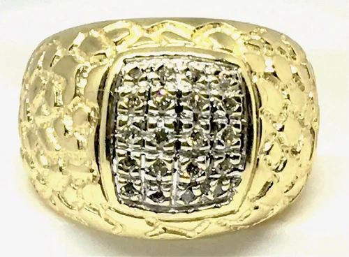 10KY Men's NUGGET GENUINE DIAMOND CLUSTER Ring ,~ SIZE 10.5