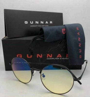 New GUNNAR Computer Glasses ELLIPSE 51-18 Onyx Black Frames Amber Yellow Lenses