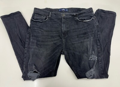Hollister Mens Jeans Size 38x34 Black Distressed Denim Skinny