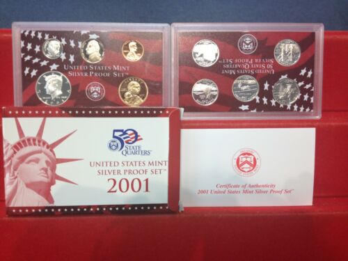 2001-S Complete SILVER Proof Set w Box and COA 1.32 oz Silver