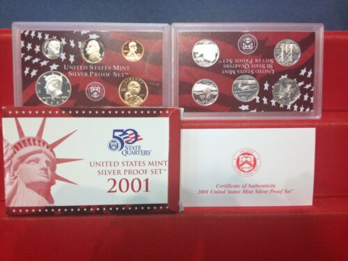 2001-S Complete SILVER Proof Set w Box and COA - Afbeelding 1 van 1