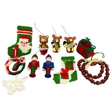 Vintage Christmas Ornaments Lot of 9 Stocking Santa Nutcracker Bear Wreath Beads