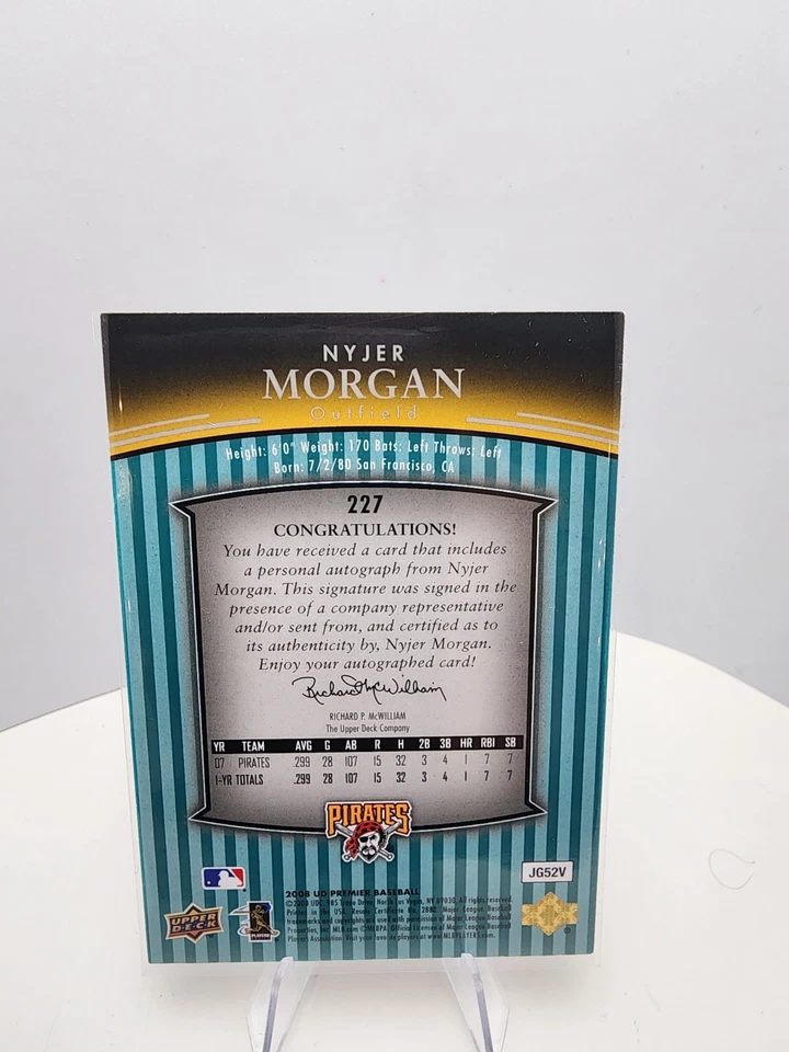 2008 Upper Deck Premier Nyjer Morgan #227 RC Auto Numbered 29/50 — 第 2/3 张图片