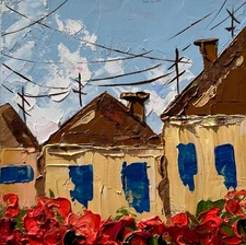 Italy Rooftops Original Oil Impasto Painting Small Cityscape Art 4 x 4 in