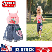 Infant Baby Girls Summer Outfits Sleeveless Tank Tops Printed Denim Shorts Set