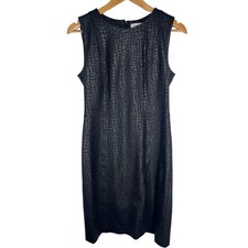 Calvin Klein Sheath Dress Womens 6 Black Croc Print Sleeveless Round Neck