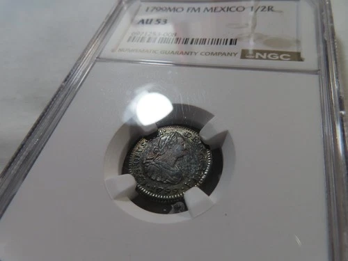 N40 Mexico 1799-Mo, FM Silver 1/2 Real NGC AU-53 Rainbow Toning