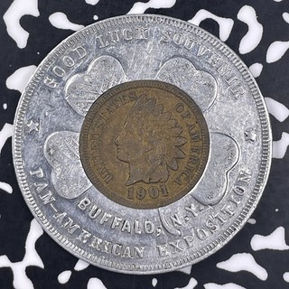 1901 U.S. Buffalo NY Pan American Exposition Encased Indian Head Cent Lot#HZ98