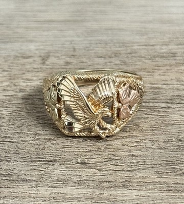 10K Yellow Gold Men s Black Hills Gold Eagle Design Ring Band Sz 11