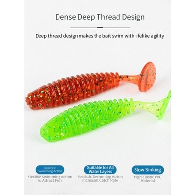 Deep Thread T Tail Soft Lure 20 Stück PVC 3,5cm 4,5cm Flash gelb weiß grün