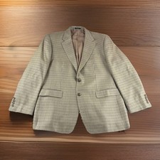 Chaps Silk Houndstooth Blazer Mens 44R Beige Sport Jacket Dress Coat 2 Button