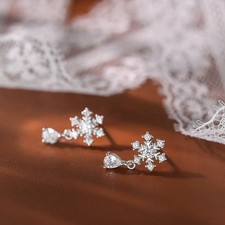Sparkling Pav Snowflake Waterdrop Mini 925 Sterling Silver Stud Earrings