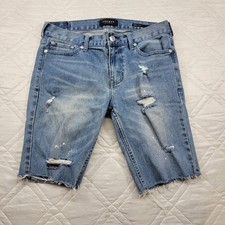 PACSUN Skinny distressed and stained cut off blue jean shorts size 30